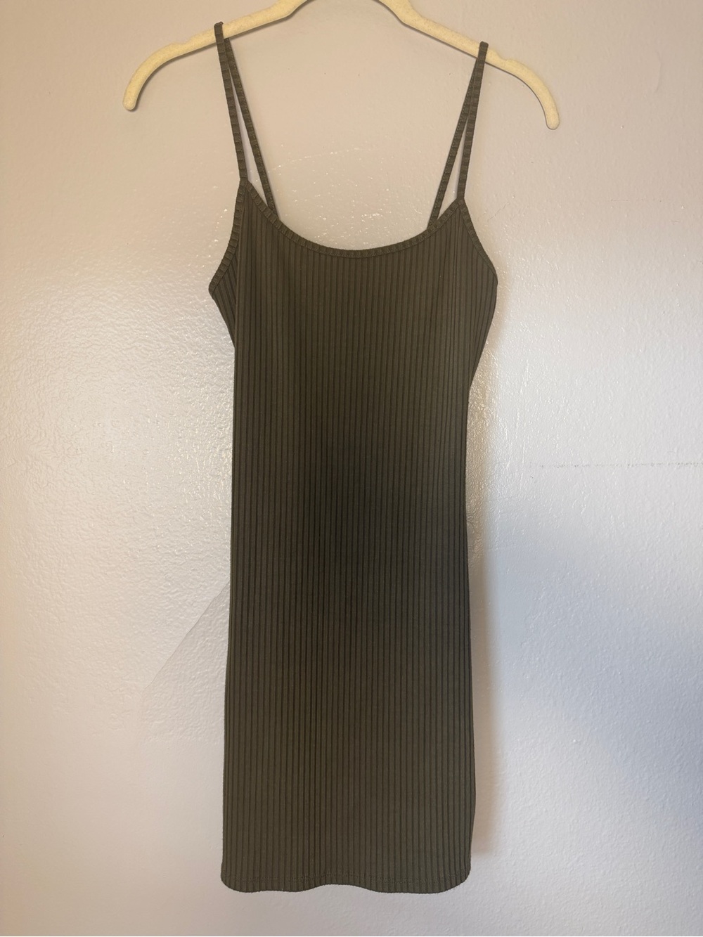 Forever 21 Olive Ribbed Spaghetti Strap Mini Dress